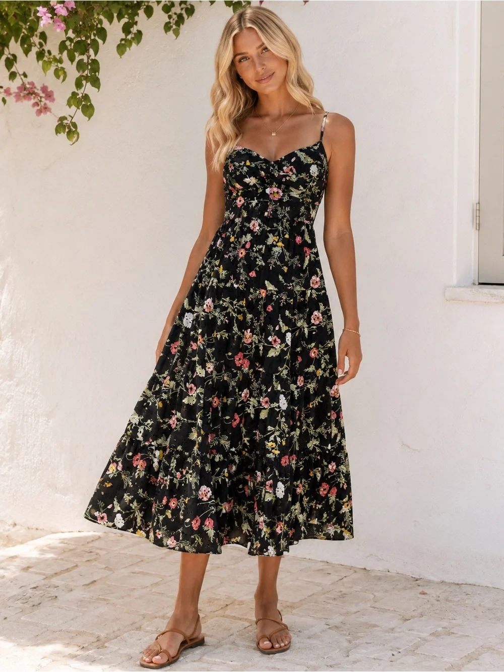 zara black boho dress ZARA Black Embroidered Dress XS Maxi Tiered Cotton 3/4 Sleeve Boho Style.  New